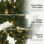 Christabelle 61cm Highland Pine Christmas Wreath Pre Lit Warm White LED Battery Operated Timer Hanging Wall Display Home