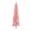 Christabelle 1.8m 6ft Pink Fairy Floss Christmas Tree Pre Lit RGB LED Flocked Slim Artificial Indoor Xmas Decor Home
