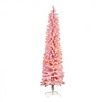 Christabelle 1.8m 6ft Pink Fairy Floss Christmas Tree Pre Lit RGB LED Flocked Slim Artificial Indoor Xmas Decor Home