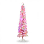 Christabelle 1.8m 6ft Pink Fairy Floss Christmas Tree Pre Lit RGB LED Flocked Slim Artificial Indoor Xmas Decor Home