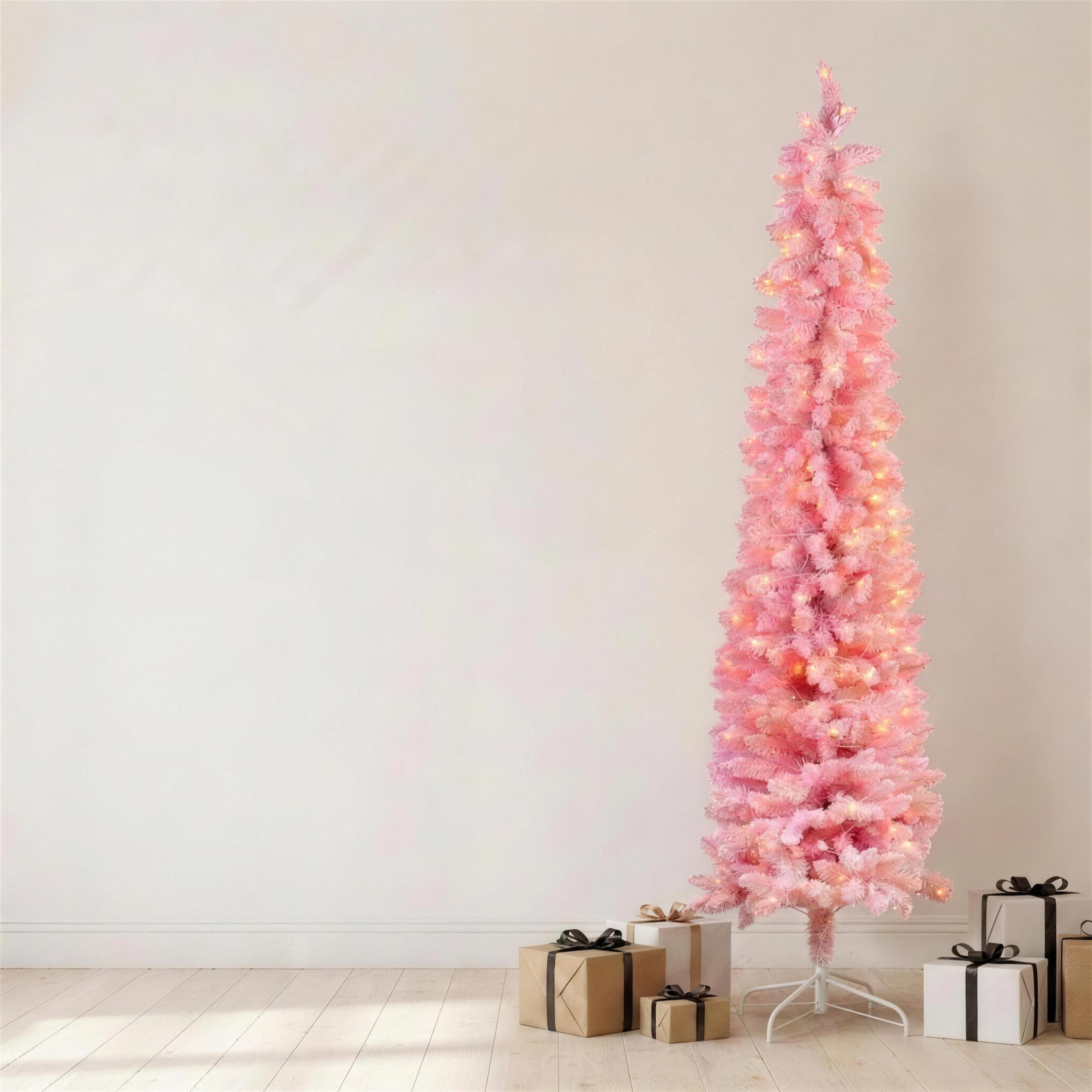 Christabelle 1.8m 6ft Pink Fairy Floss Christmas Tree Pre Lit RGB LED Flocked Slim Artificial Indoor Xmas Decor Home