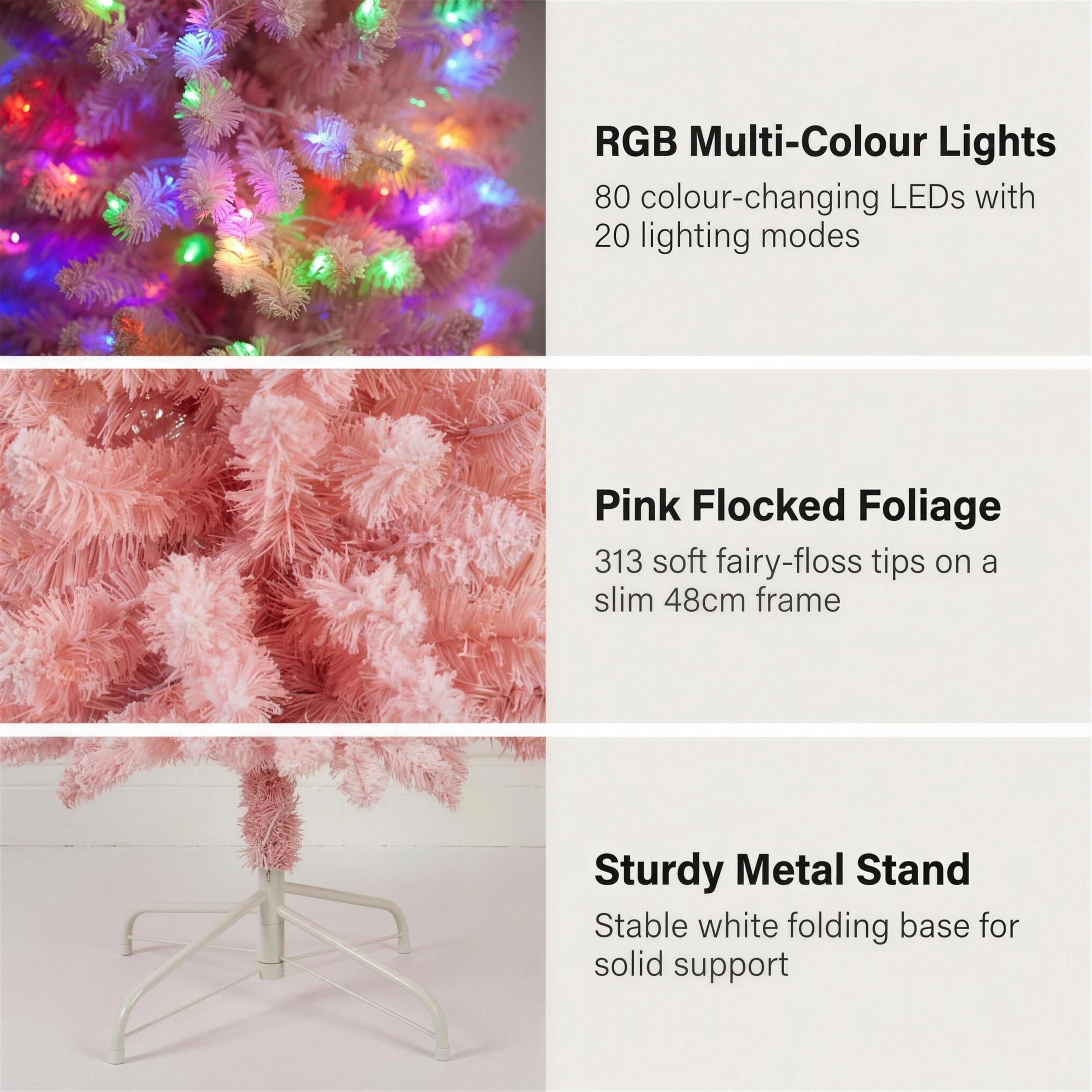 Christabelle 1.8m 6ft Pink Fairy Floss Christmas Tree Pre Lit RGB LED Flocked Slim Artificial Indoor Xmas Decor Home