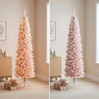 Christabelle 1.8m 6ft Pink Fairy Floss Christmas Tree Pre Lit RGB LED Flocked Slim Artificial Indoor Xmas Decor Home
