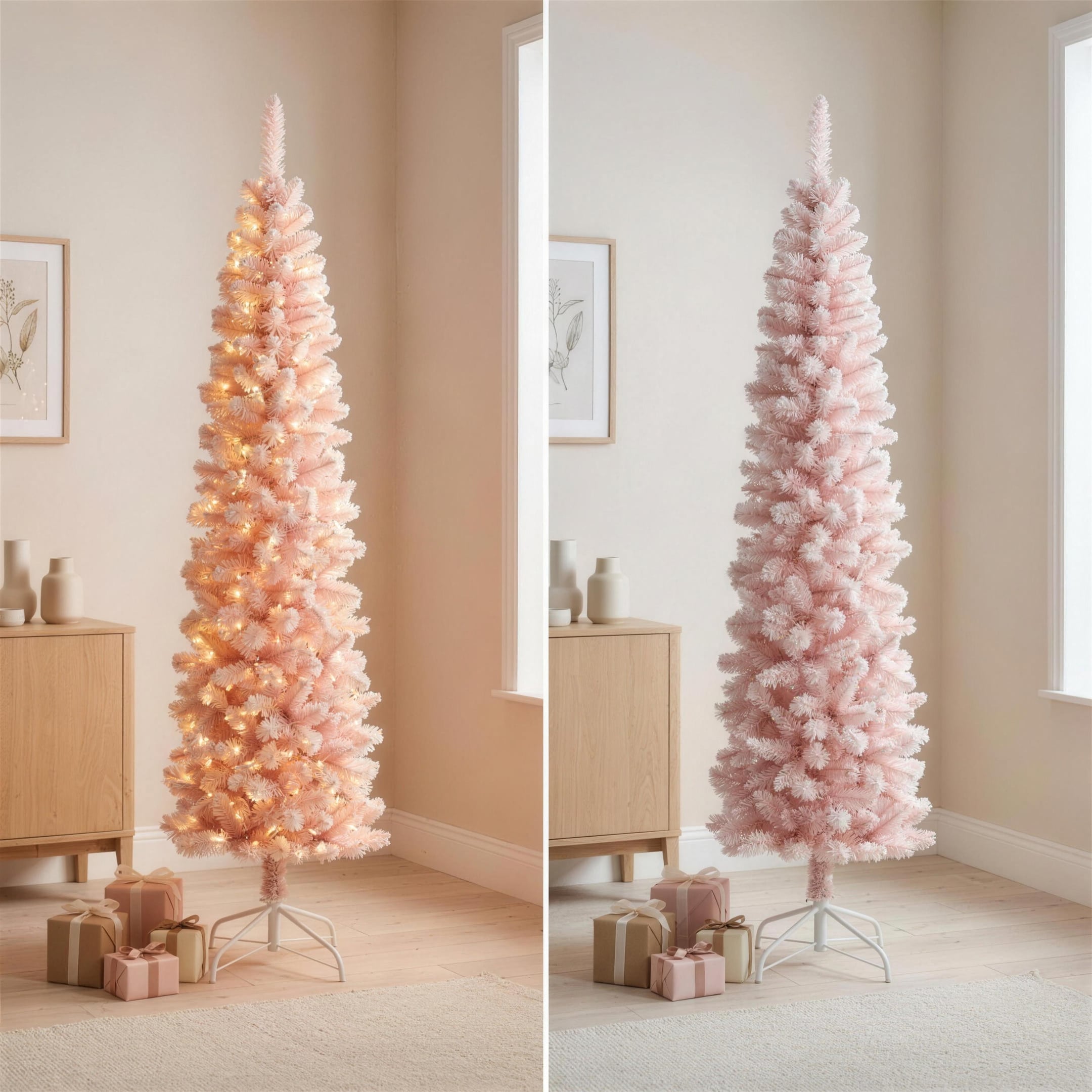 Christabelle 1.8m 6ft Pink Fairy Floss Christmas Tree Pre Lit RGB LED Flocked Slim Artificial Indoor Xmas Decor Home
