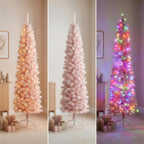 Christabelle 1.8m 6ft Pink Fairy Floss Christmas Tree Pre Lit RGB LED Flocked Slim Artificial Indoor Xmas Decor Home
