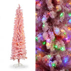 Christabelle 1.8m 6ft Pink Fairy Floss Christmas Tree Pre Lit RGB LED Flocked Slim Artificial Indoor Xmas Decor Home