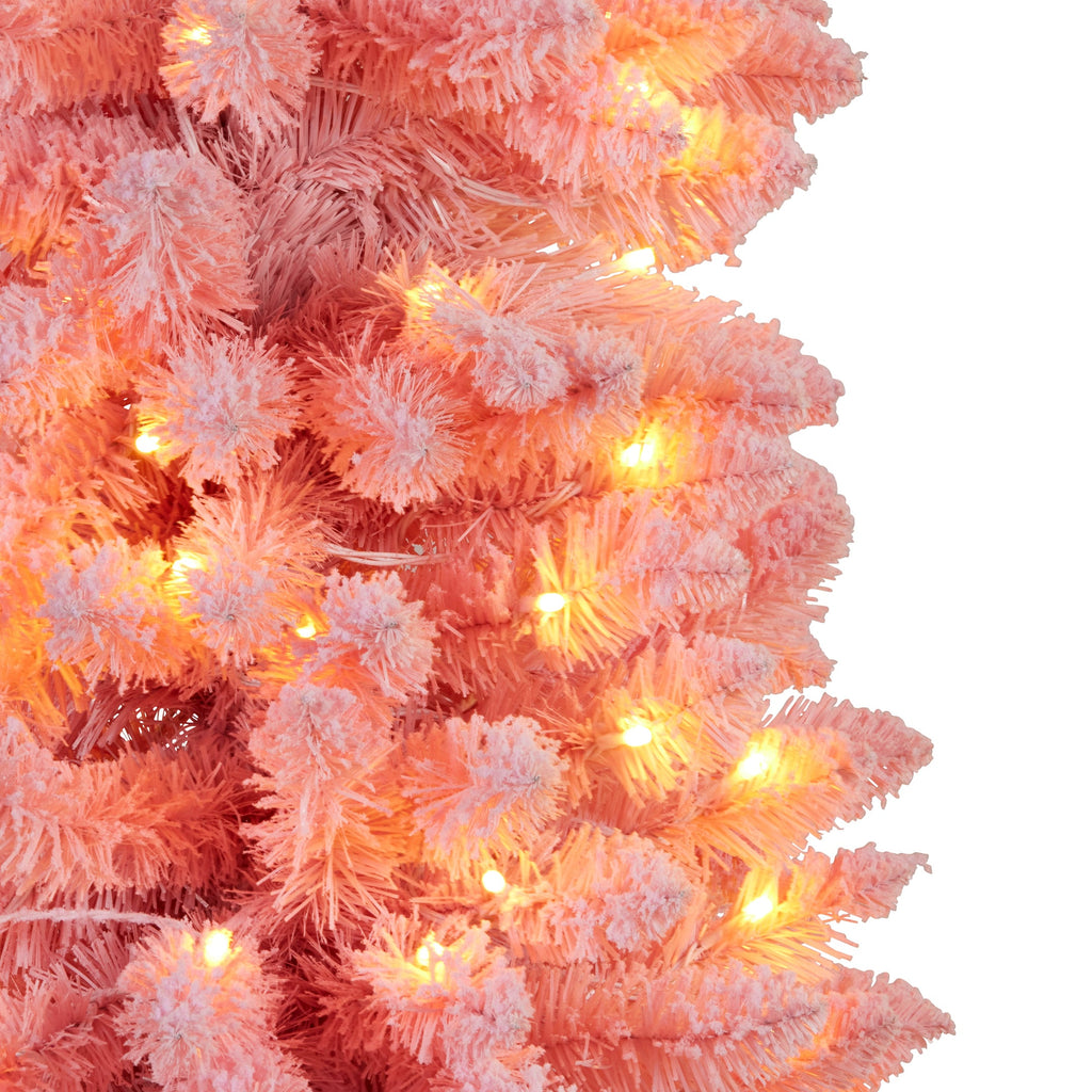 Christabelle 1.8m 6ft Pink Fairy Floss Christmas Tree Pre Lit RGB LED Flocked Slim Artificial Indoor Xmas Decor Home