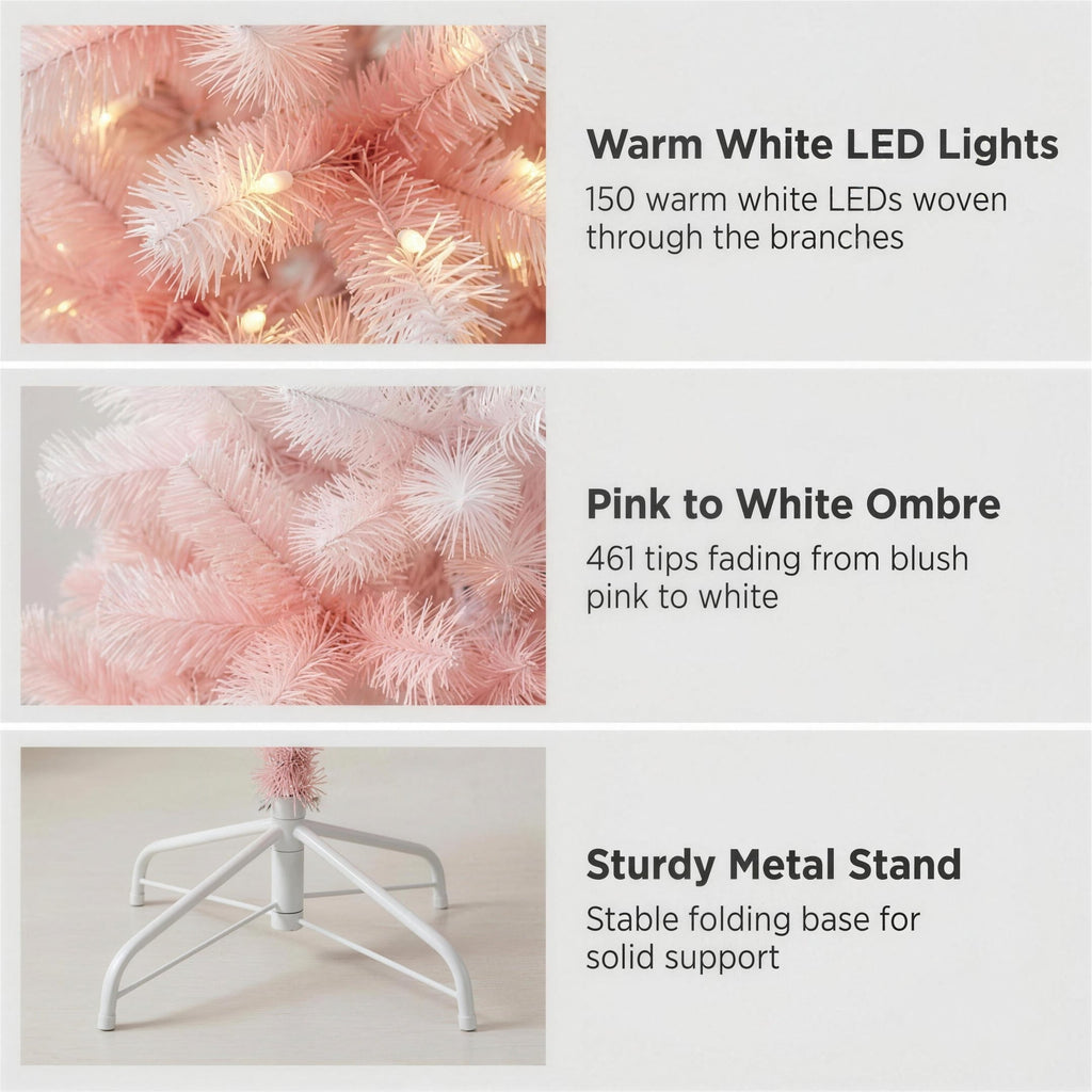 Christabelle 1.8m 6ft Pink Ombre Christmas Tree Pre Lit Warm White LED Foliage Artificial Indoor Xmas Decor Home