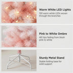 Christabelle 1.8m 6ft Pink Ombre Christmas Tree Pre Lit Warm White LED Foliage Artificial Indoor Xmas Decor Home