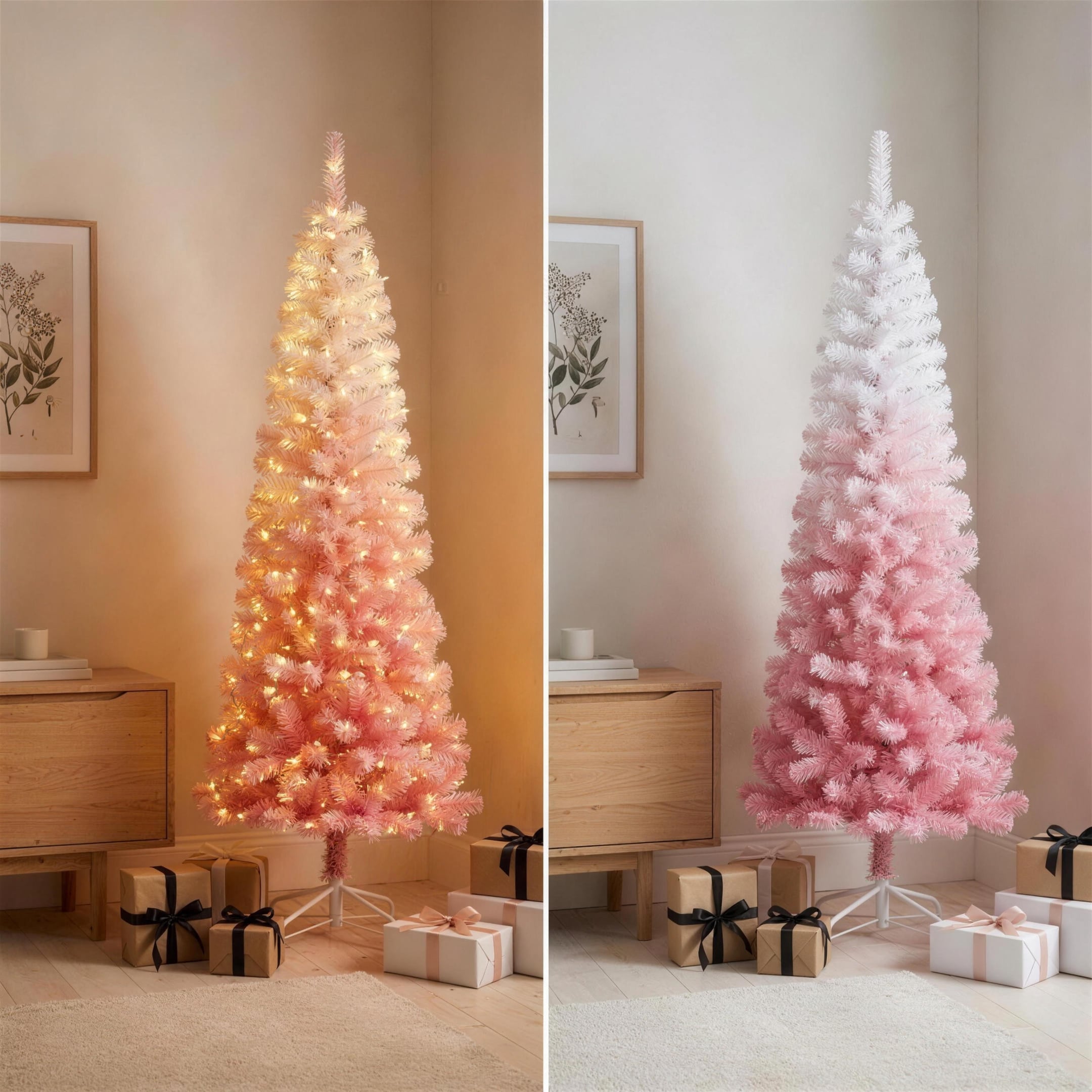 Christabelle 1.8m 6ft Pink Ombre Christmas Tree Pre Lit Warm White LED Foliage Artificial Indoor Xmas Decor Home