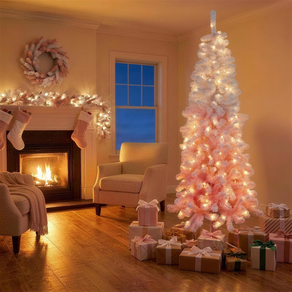 Christabelle 1.8m 6ft Pink Ombre Christmas Tree Pre Lit Warm White LED Foliage Artificial Indoor Xmas Decor Home