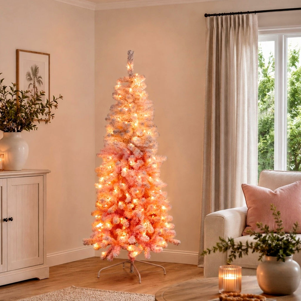 Christabelle 1.8m 6ft Pink Ombre Christmas Tree Pre Lit Warm White LED Foliage Artificial Indoor Xmas Decor Home