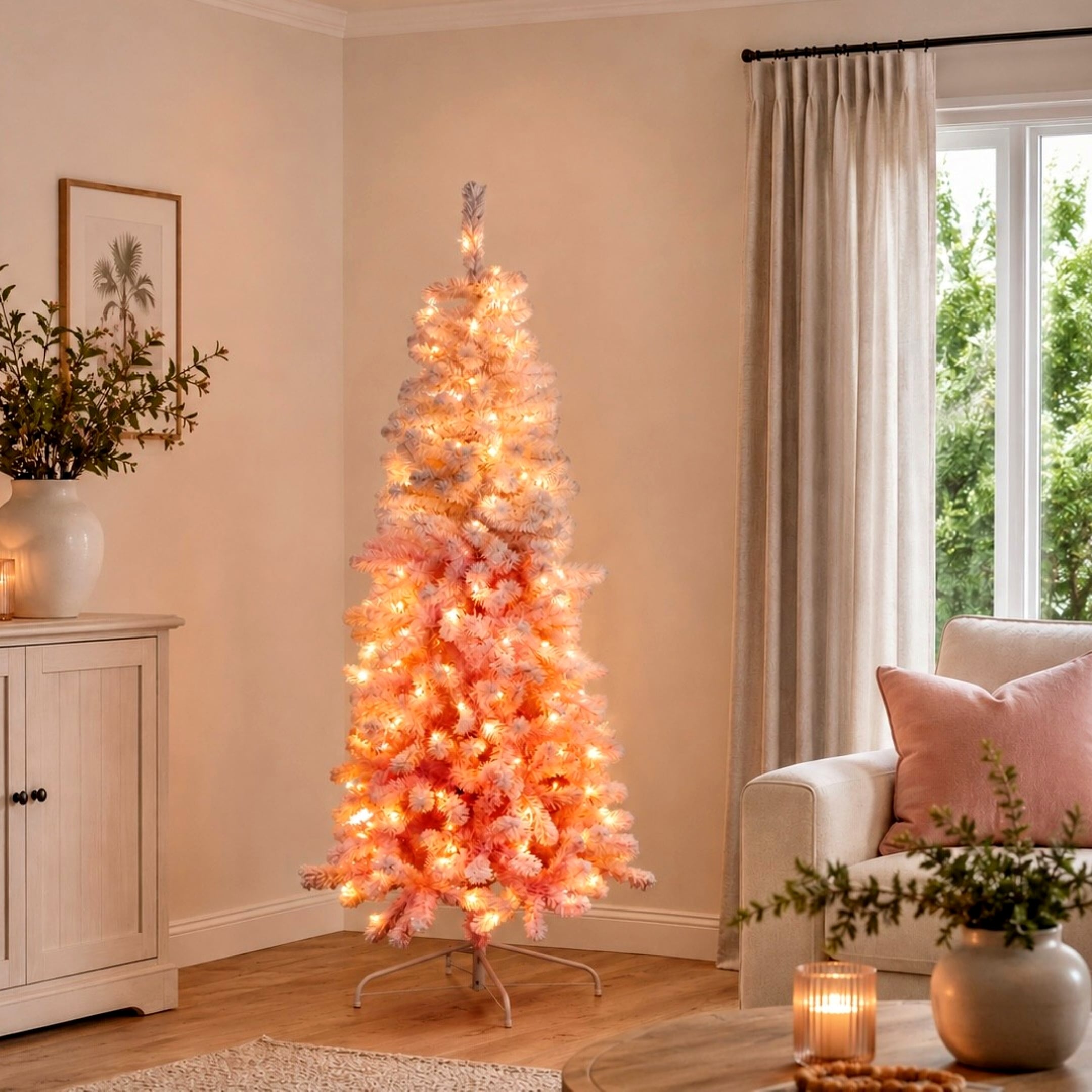 Christabelle 1.8m 6ft Pink Ombre Christmas Tree Pre Lit Warm White LED Foliage Artificial Indoor Xmas Decor Home