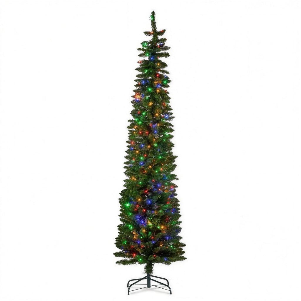Christabelle 1.8m 6ft Pencil Pine Christmas Tree Pre Lit Multi Function LED Slim Artificial Indoor Xmas Decor Home