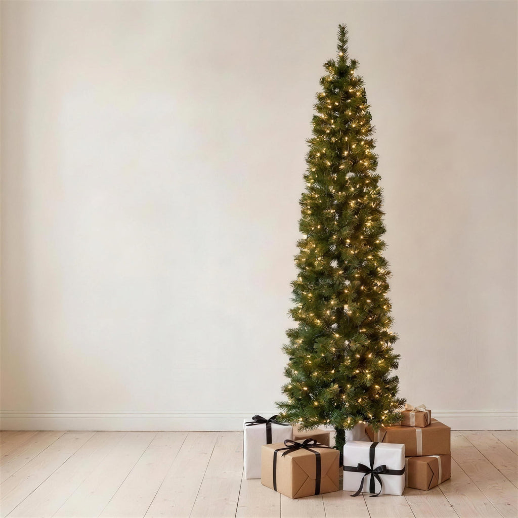 Christabelle 1.8m 6ft Pencil Pine Christmas Tree Pre Lit Multi Function LED Slim Artificial Indoor Xmas Decor Home