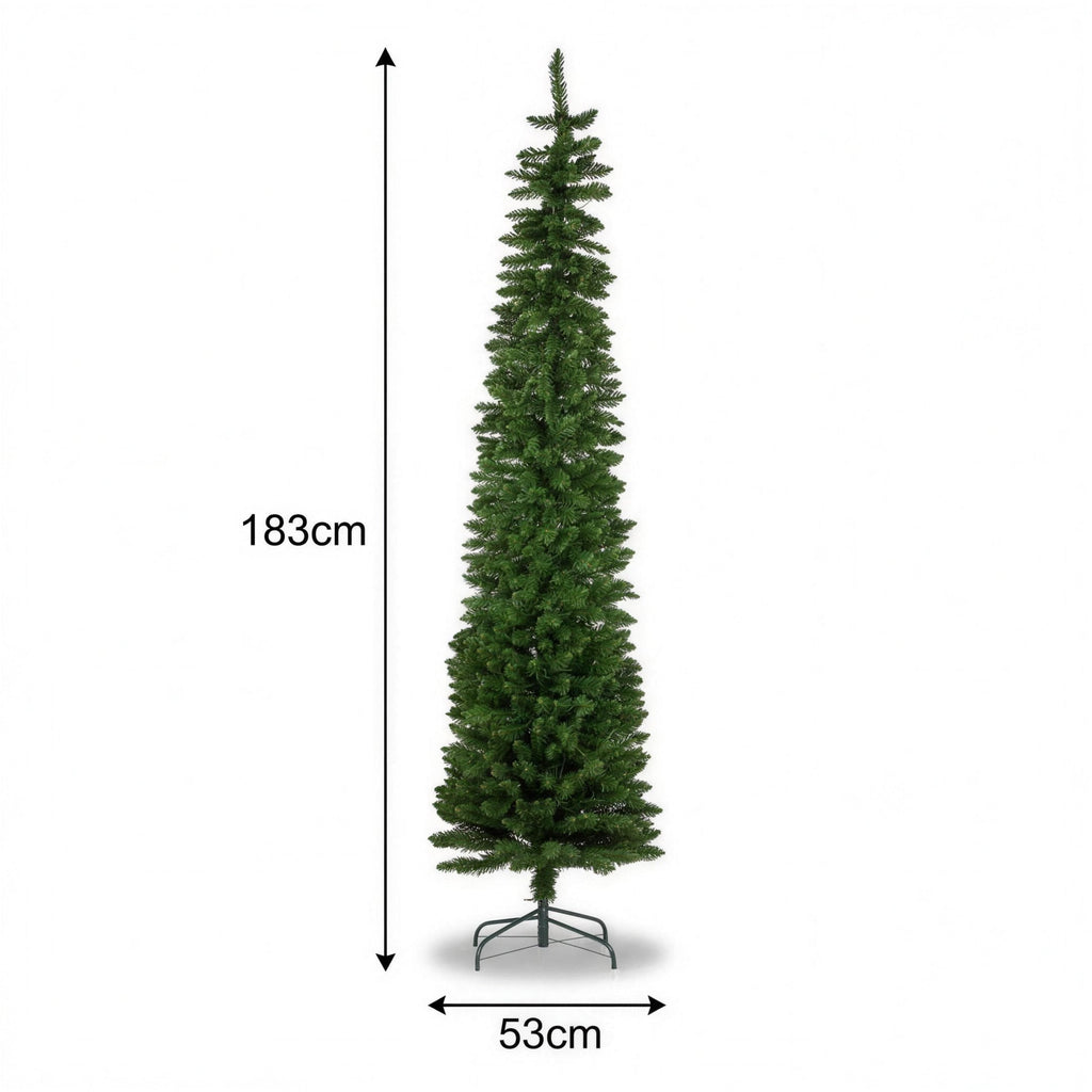 Christabelle 1.8m 6ft Pencil Pine Christmas Tree Pre Lit Multi Function LED Slim Artificial Indoor Xmas Decor Home
