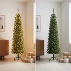 Christabelle 1.8m 6ft Pencil Pine Christmas Tree Pre Lit Multi Function LED Slim Artificial Indoor Xmas Decor Home