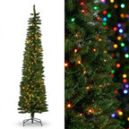 Christabelle 1.8m 6ft Pencil Pine Christmas Tree Pre Lit Multi Function LED Slim Artificial Indoor Xmas Decor Home