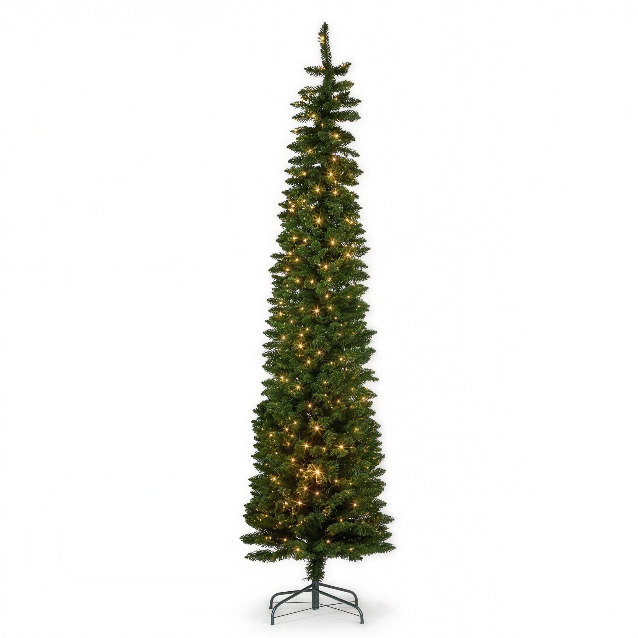 Christabelle 2.3m 7.5ft Pencil Pine Christmas Tree Pre Lit Multi Function LED Slim Artificial Indoor Xmas Decor Home