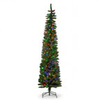 Christabelle 2.3m 7.5ft Pencil Pine Christmas Tree Pre Lit Multi Function LED Slim Artificial Indoor Xmas Decor Home