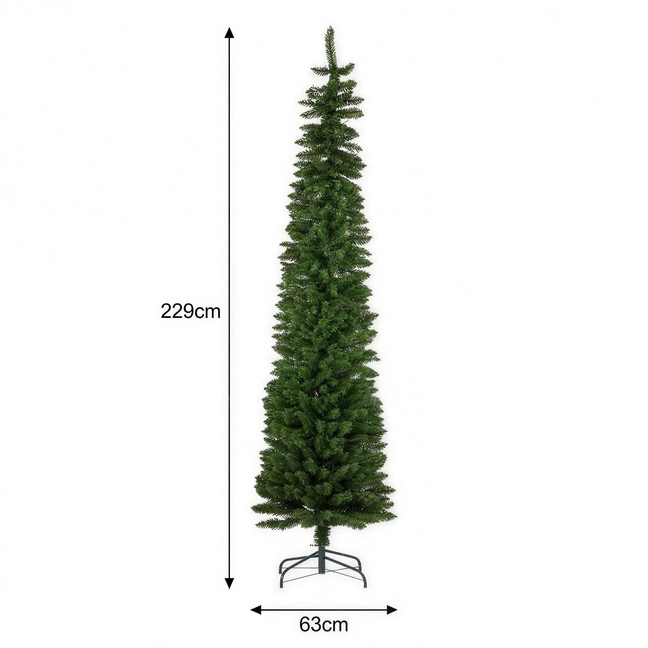 Christabelle 2.3m 7.5ft Pencil Pine Christmas Tree Pre Lit Multi Function LED Slim Artificial Indoor Xmas Decor Home
