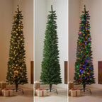 Christabelle 2.3m 7.5ft Pencil Pine Christmas Tree Pre Lit Multi Function LED Slim Artificial Indoor Xmas Decor Home