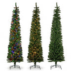 Christabelle 2.3m 7.5ft Pencil Pine Christmas Tree Pre Lit Multi Function LED Slim Artificial Indoor Xmas Decor Home