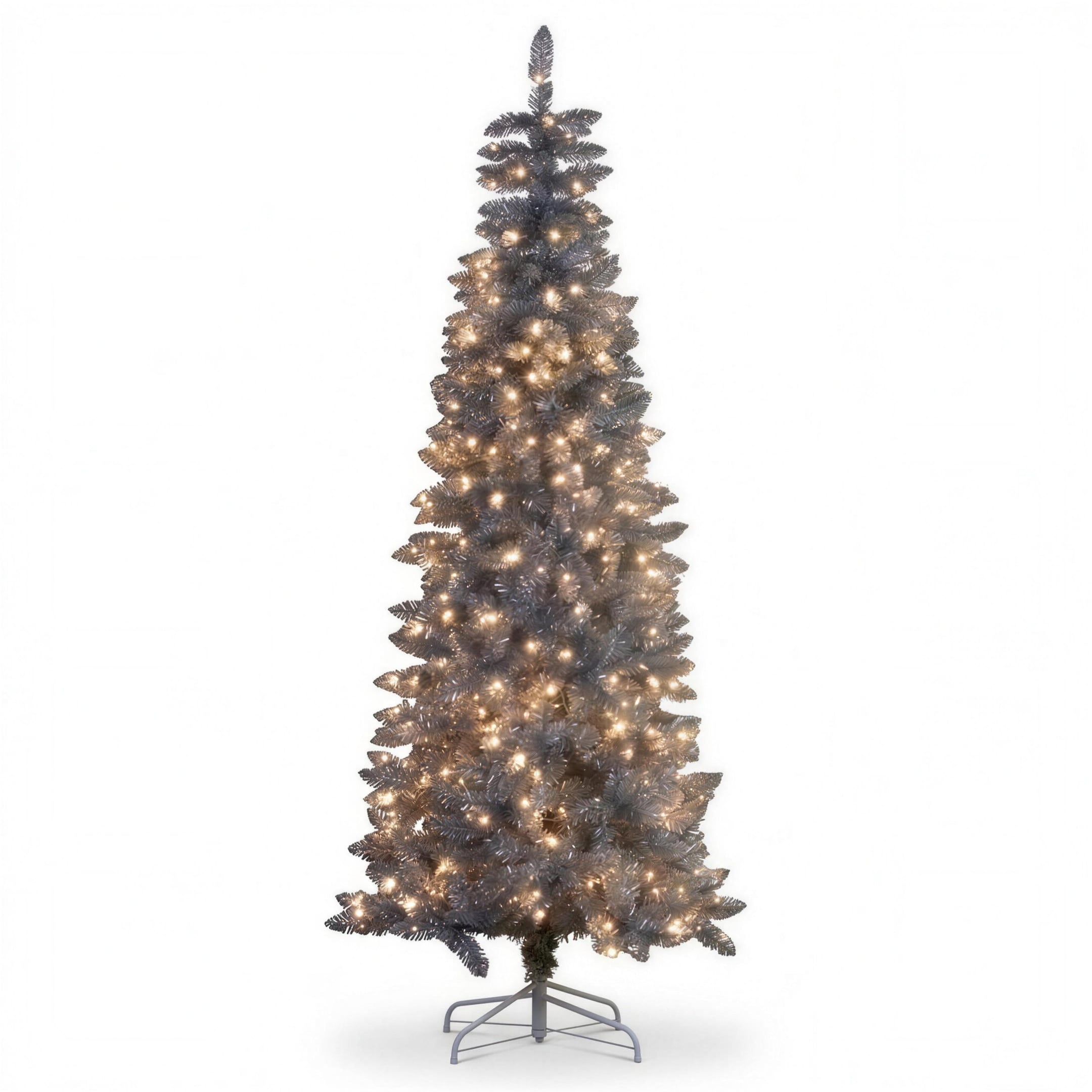 Christabelle 2.1m 7ft Silver Tinsel Christmas Tree Pre Lit Warm White LED Retro Artificial Indoor Xmas Decor Home