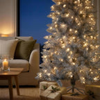 Christabelle 2.1m 7ft Silver Tinsel Christmas Tree Pre Lit Warm White LED Retro Artificial Indoor Xmas Decor Home