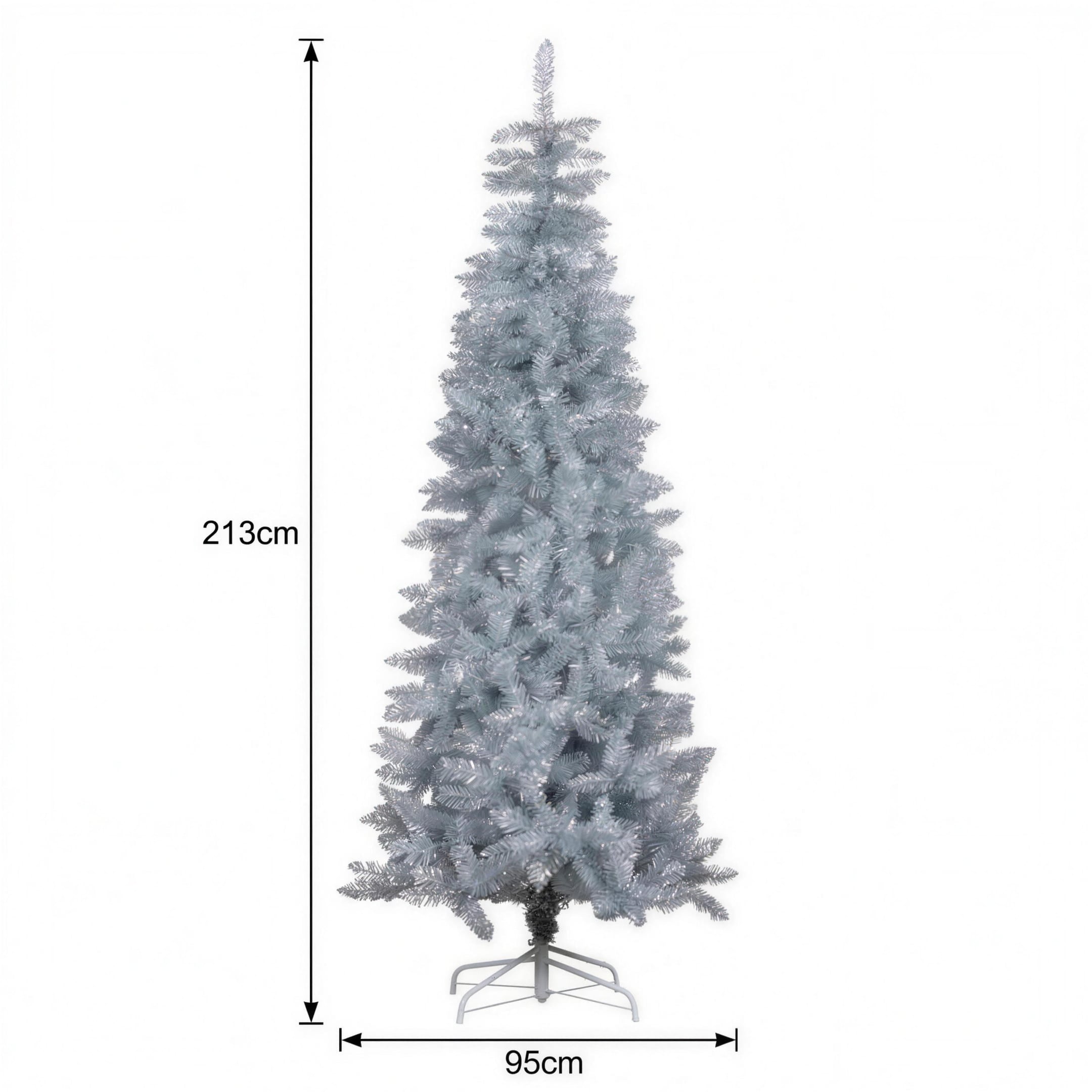 Christabelle 2.1m 7ft Silver Tinsel Christmas Tree Pre Lit Warm White LED Retro Artificial Indoor Xmas Decor Home