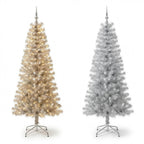 Christabelle 2.1m 7ft Silver Tinsel Christmas Tree Pre Lit Warm White LED Retro Artificial Indoor Xmas Decor Home