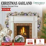 Christabelle 2.7m Snowy Christmas Garland Dorset Pine Pre-Lit with Multi-Function LED Lights Door Decoration