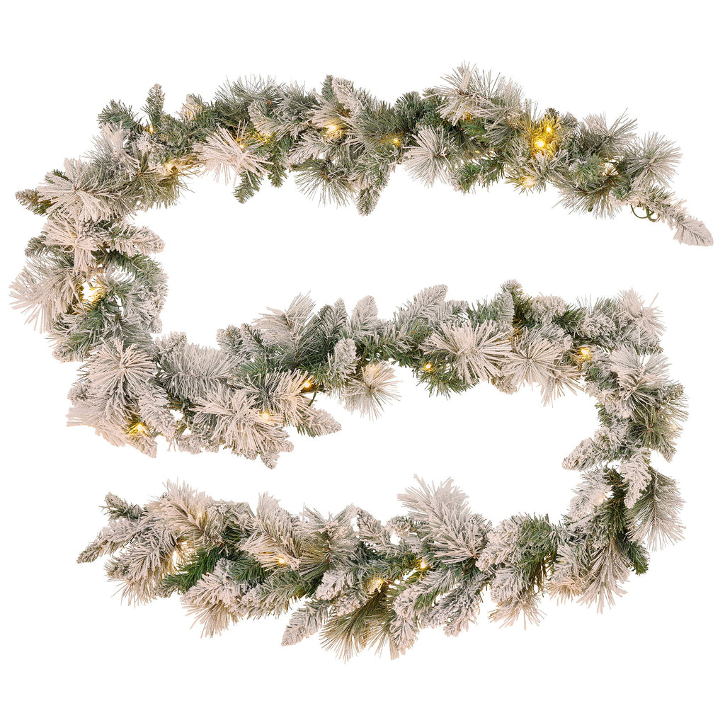 Christabelle Pre-Lit Snowy Christmas Wreath 61cm & 2.7m Garland Dorset Pine Multi-Function LED Lights Holiday Decor