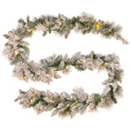 Christabelle Pre-Lit Snowy Christmas Wreath 61cm & 2.7m Garland Dorset Pine Multi-Function LED Lights Holiday Decor