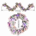 Christabelle Pre-Lit Snowy Christmas Wreath 61cm & 2.7m Garland Dorset Pine Multi-Function LED Lights Holiday Decor
