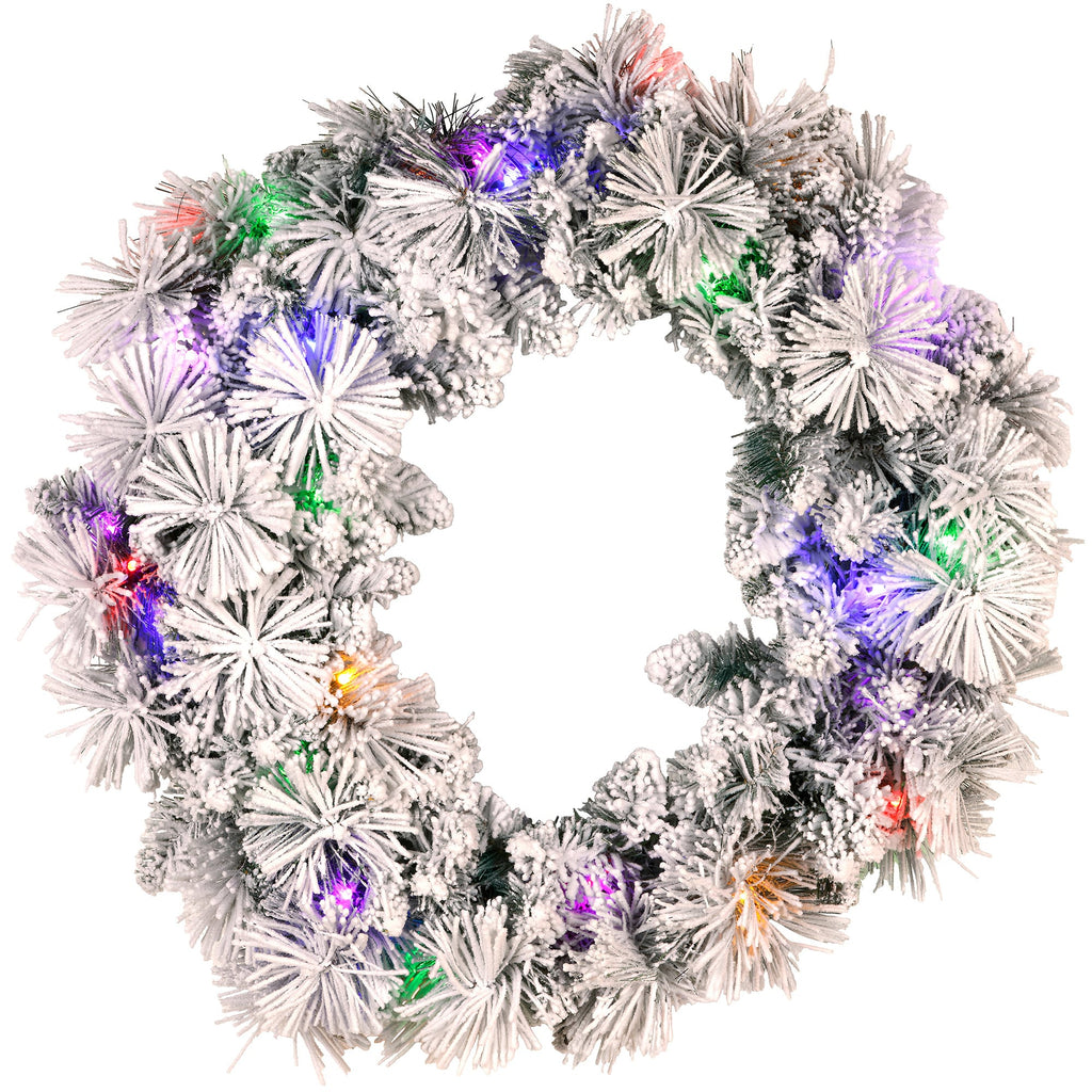 Christabelle Pre-Lit Snowy Christmas Wreath 61cm & 2.7m Garland Dorset Pine Multi-Function LED Lights Holiday Decor