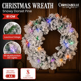 Christabelle 61cm Christmas Wreath Snowy Dorset Pine with Multi-Function LED Lights Tree Door Decoration Ornament