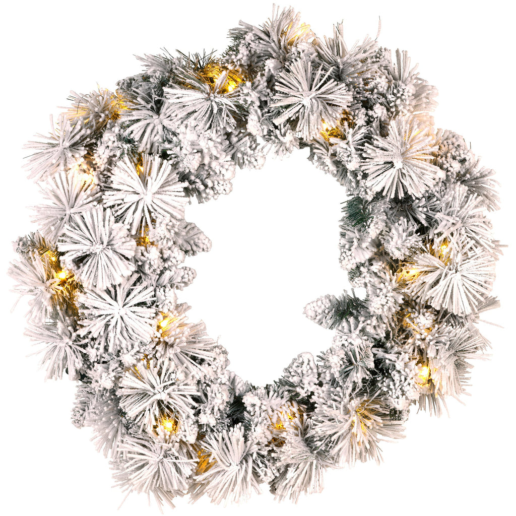 Christabelle Pre-Lit Snowy Christmas Wreath 61cm & 2.7m Garland Dorset Pine Multi-Function LED Lights Holiday Decor