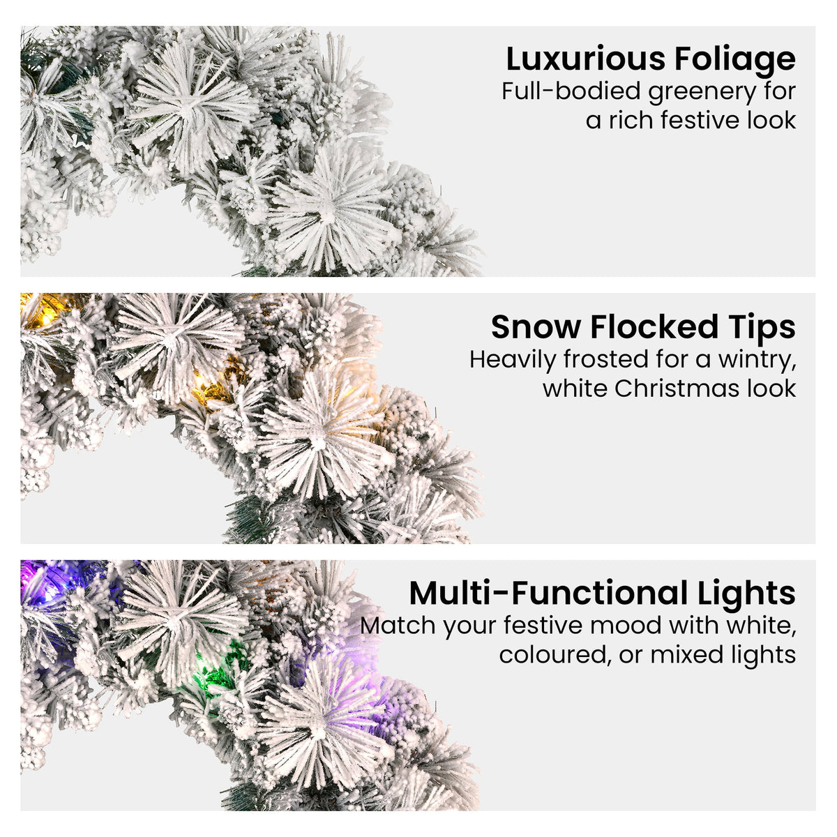 Christabelle Pre-Lit Snowy Christmas Wreath 61cm & 2.7m Garland Dorset Pine Multi-Function LED Lights Holiday Decor