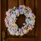 Christabelle Pre-Lit Snowy Christmas Wreath 61cm & 2.7m Garland Dorset Pine Multi-Function LED Lights Holiday Decor