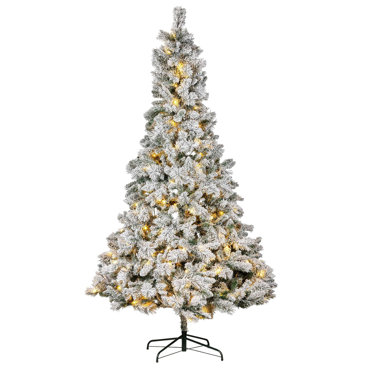 Christabelle 2.3m 7.5ft Snowy Dorset Pine Christmas Tree Pre Lit Multi Function LED Lightly Flocked Artificial Xmas Decor