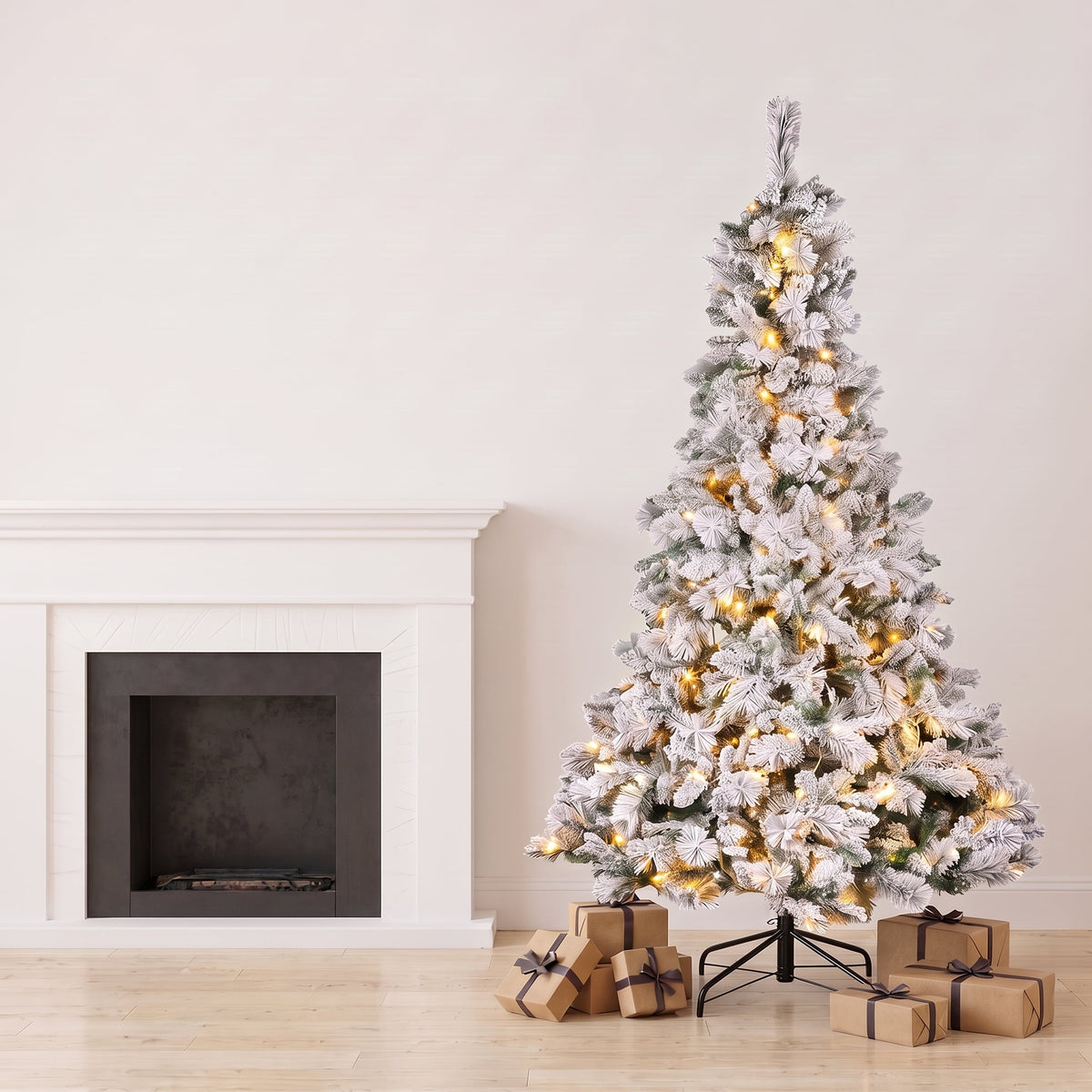 Christabelle 2.3m 7.5ft Snowy Dorset Pine Christmas Tree Pre Lit Multi Function LED Lightly Flocked Artificial Xmas Decor
