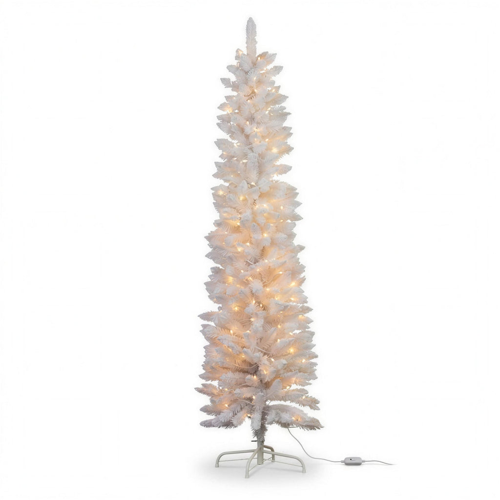 Christabelle 1.8m 6ft White Fairy Floss Christmas Tree Pre Lit RGB LED Flocked Slim 20 Modes Festive Holiday Decoration