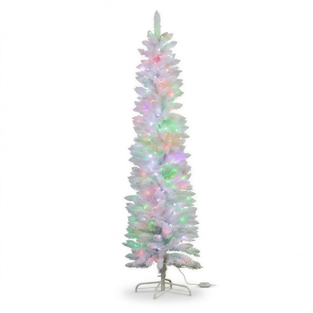 Christabelle 1.8m 6ft White Fairy Floss Christmas Tree Pre Lit RGB LED Flocked Slim 20 Modes Festive Holiday Decoration