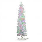 Christabelle 1.8m 6ft White Fairy Floss Christmas Tree Pre Lit RGB LED Flocked Slim 20 Modes Festive Holiday Decoration