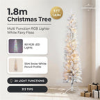 Christabelle 1.8m 6ft White Fairy Floss Christmas Tree Pre Lit RGB LED Flocked Slim 20 Modes Festive Holiday Decoration