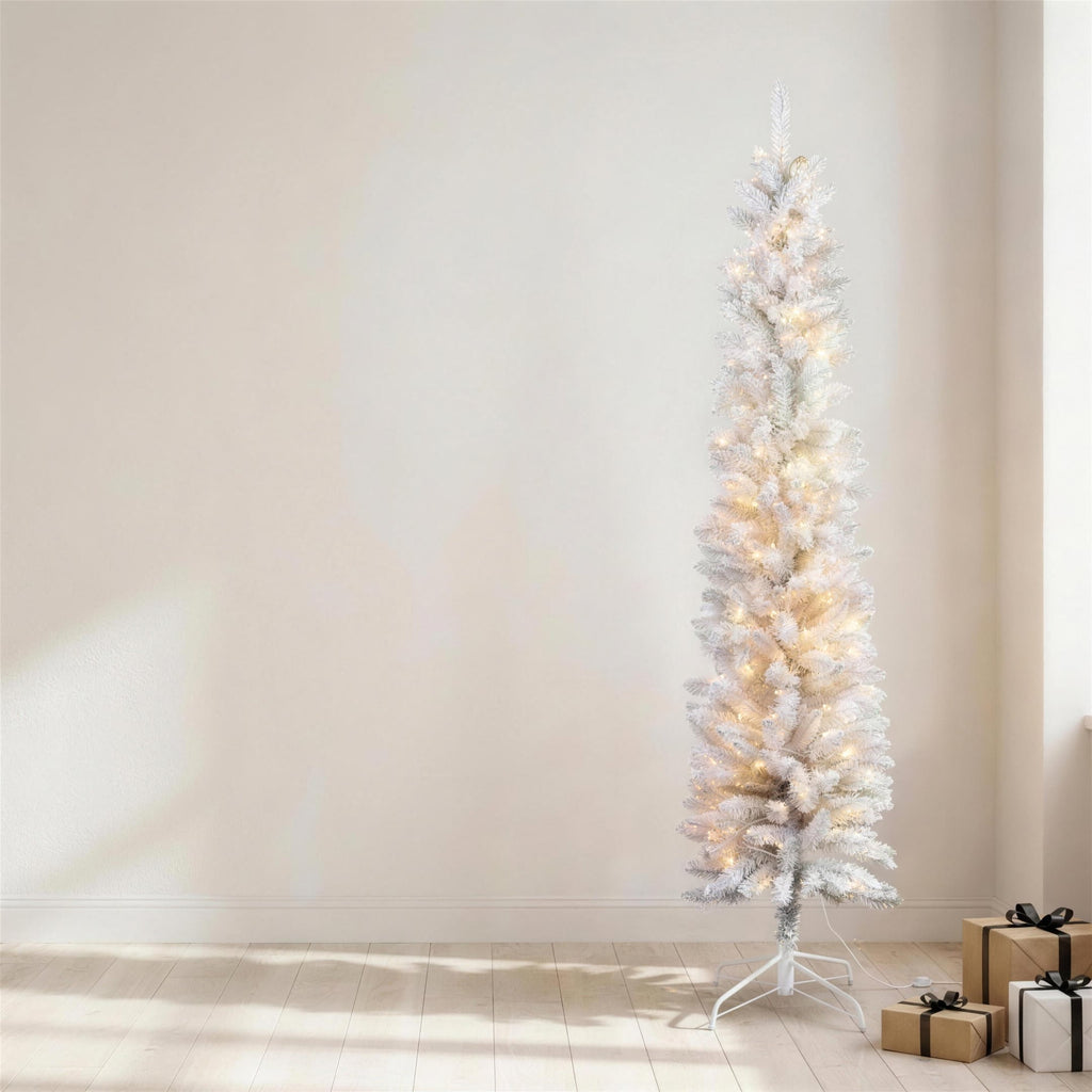 Christabelle 1.8m 6ft White Fairy Floss Christmas Tree Pre Lit RGB LED Flocked Slim 20 Modes Festive Holiday Decoration
