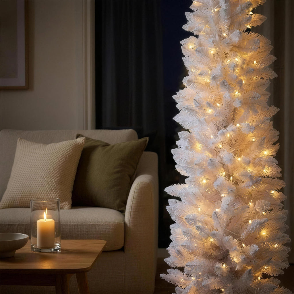 Christabelle 1.8m 6ft White Fairy Floss Christmas Tree Pre Lit RGB LED Flocked Slim 20 Modes Festive Holiday Decoration