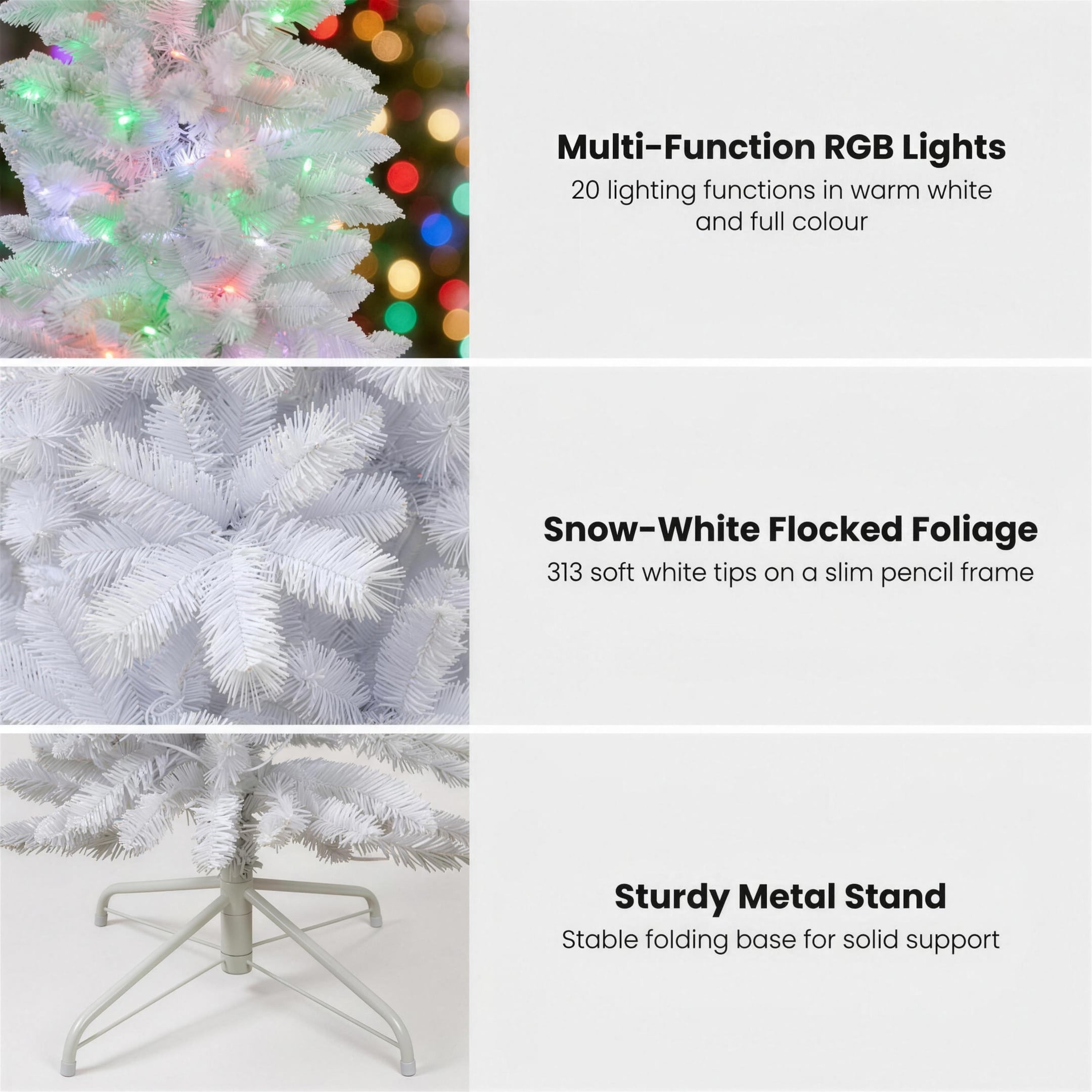Christabelle 1.8m 6ft White Fairy Floss Christmas Tree Pre Lit RGB LED Flocked Slim 20 Modes Festive Holiday Decoration