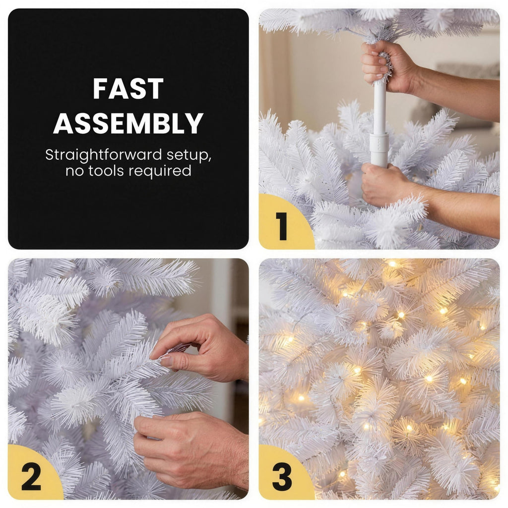 Christabelle 1.8m 6ft White Fairy Floss Christmas Tree Pre Lit RGB LED Flocked Slim 20 Modes Festive Holiday Decoration